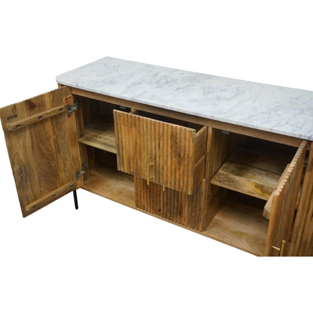 Natural Mango Wood Fluted Cabinet with Marble Top image 7