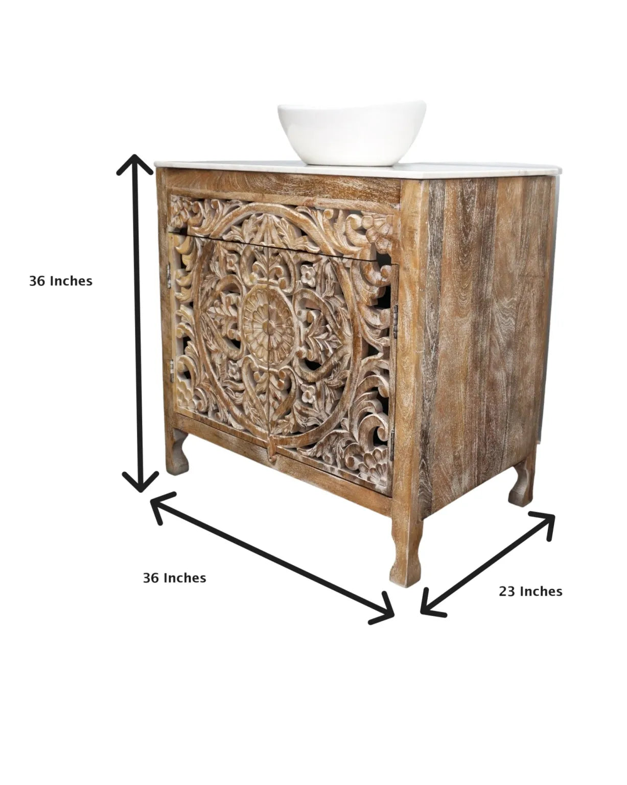 Natural Wood Vanity Gorgeous Hand-carved Detail Timeless Style image 1