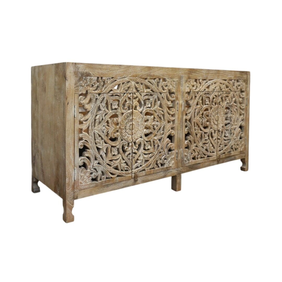 Natural Wood Double Vanity Gorgeous Hand-carved Detail image 3