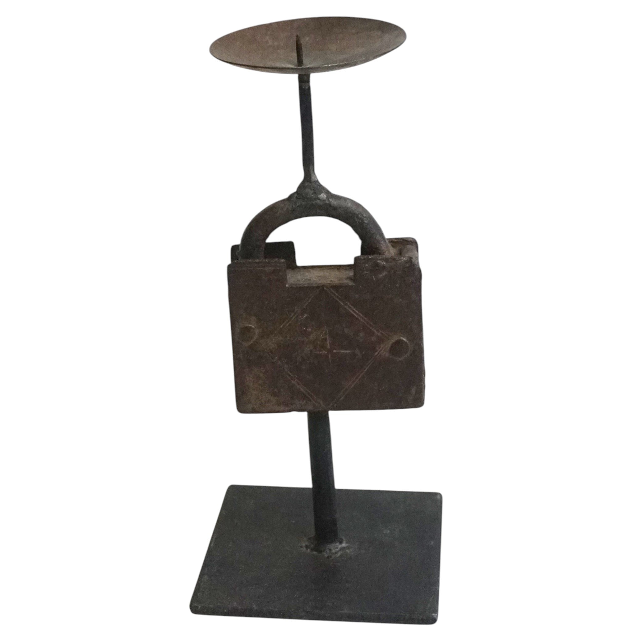 Reclaimed Vintage Lock Candlesticks | Rustic Metal Stand & Aged Patina