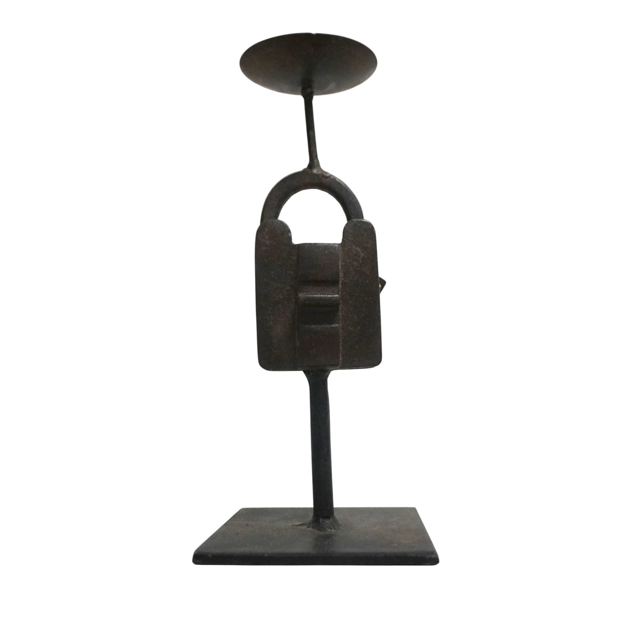 Reclaimed Vintage Lock Candlesticks | Rustic Metal Stand & Aged Patina
