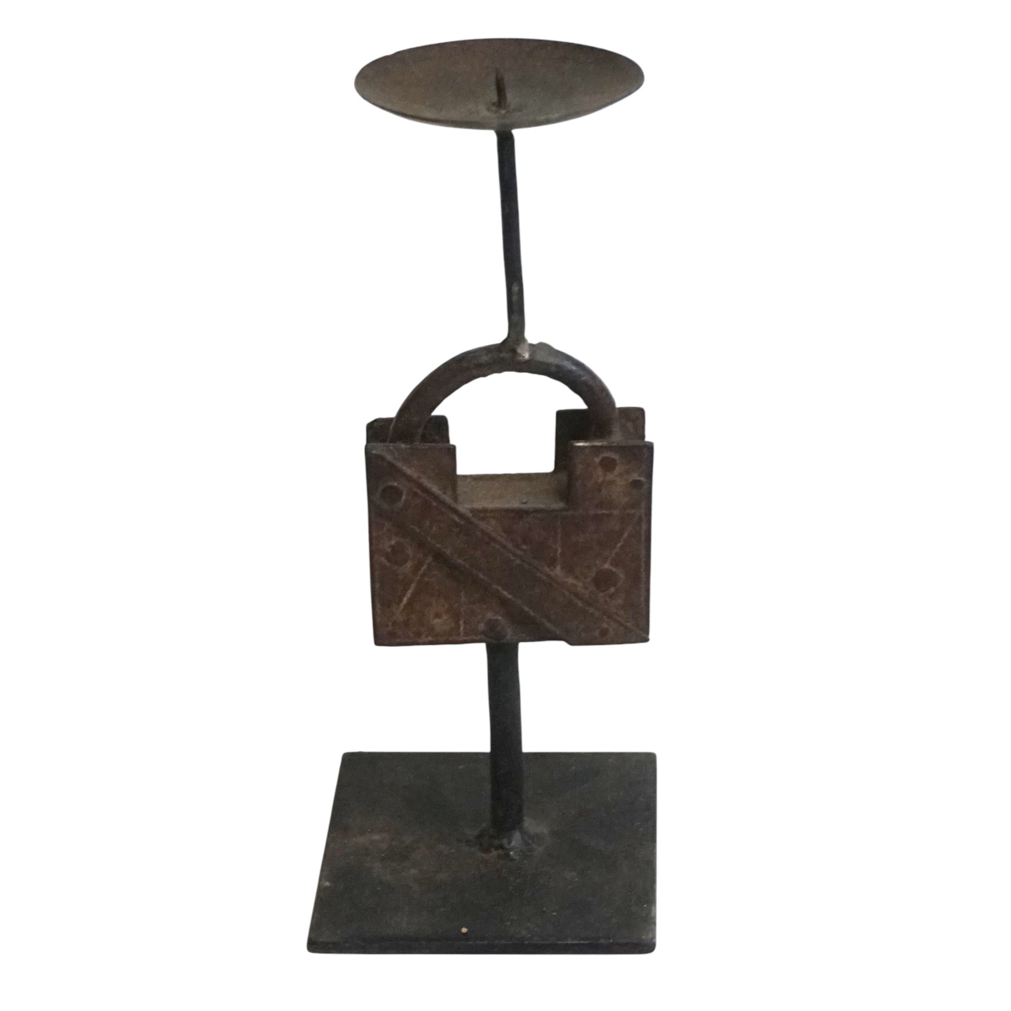 Reclaimed Vintage Lock Candlesticks | Rustic Metal Stand & Aged Patina