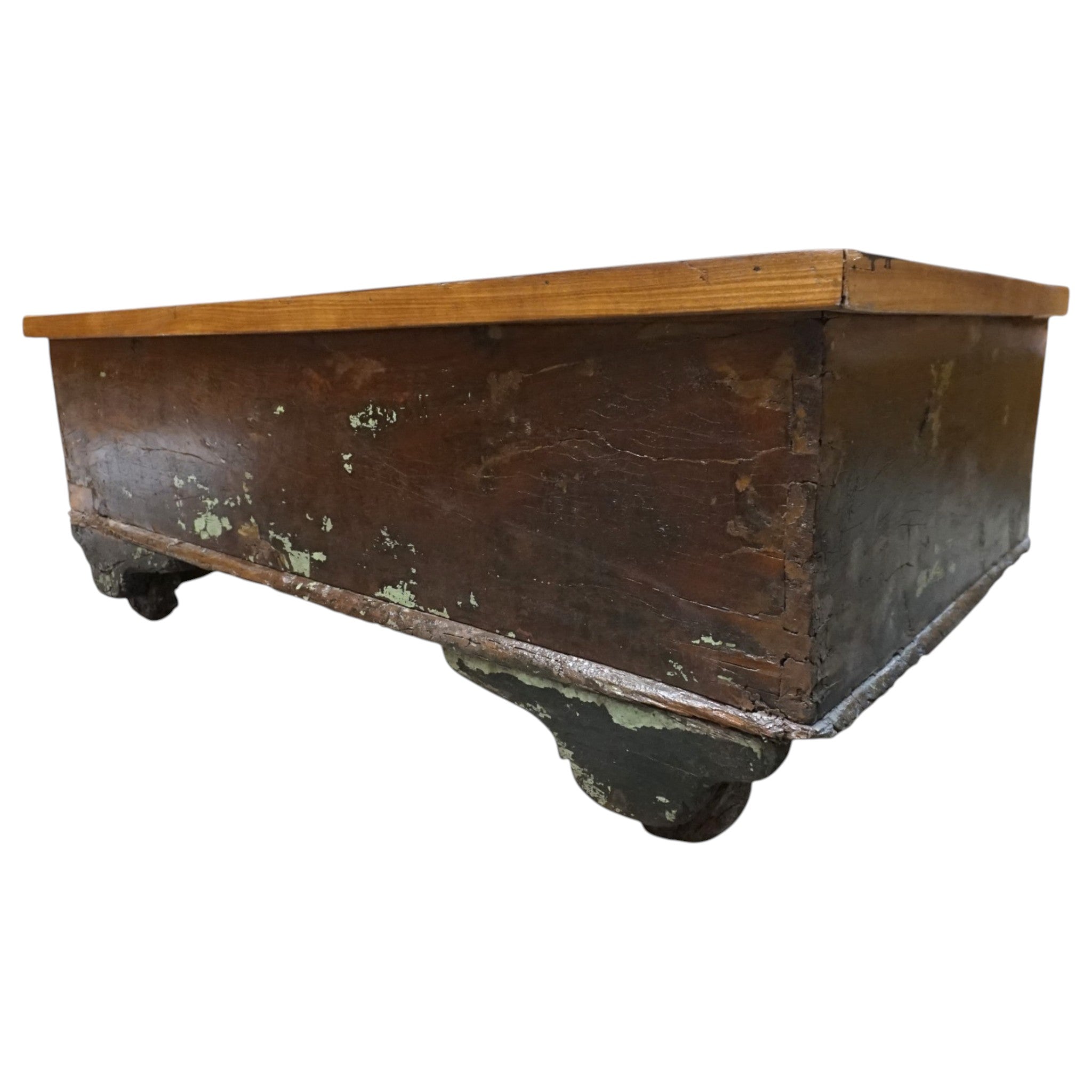 Handcrafted Large Reclaimed Wood Trunk Coffee Table | Storage & Wooden Wheels