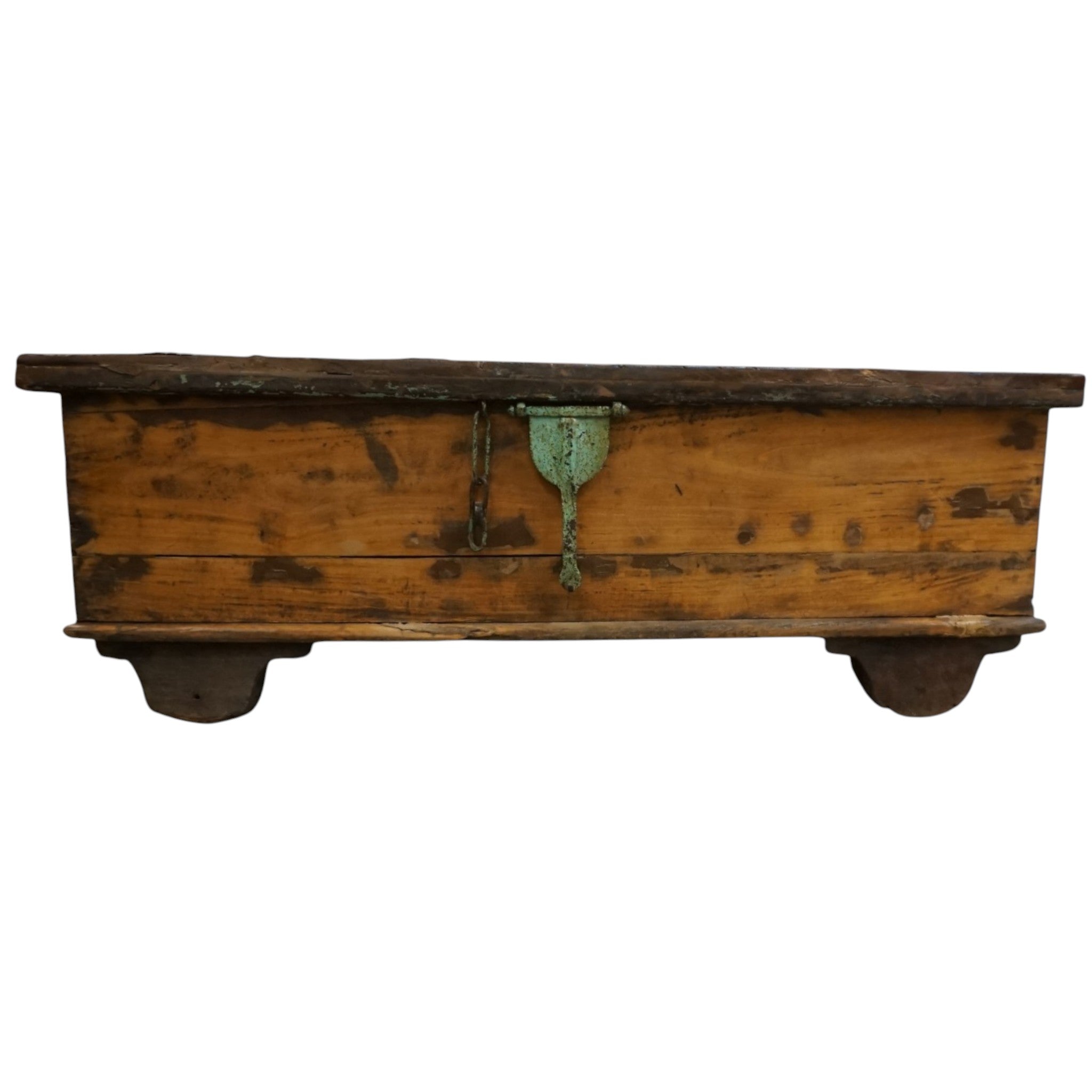 Handcrafted Large Reclaimed Wood Trunk Coffee Table | Storage & Wooden Wheels