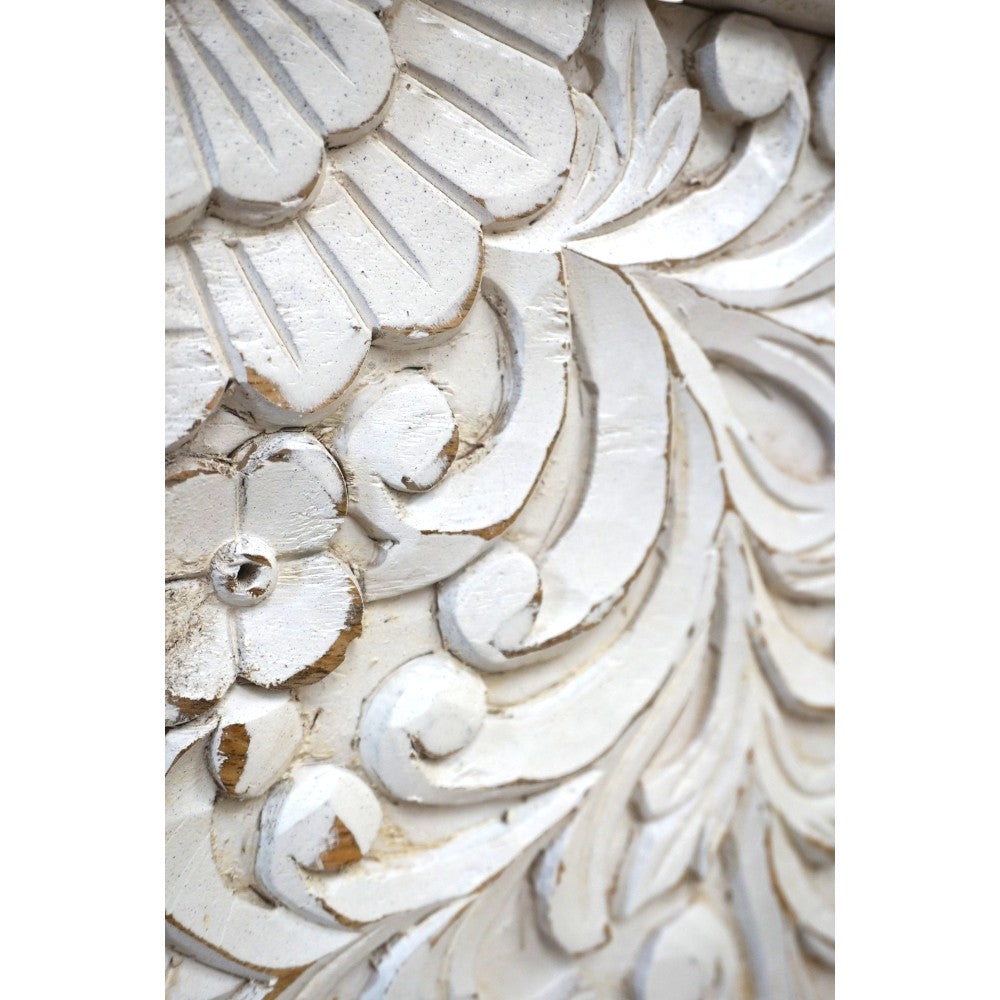 Hand-Carved Queen Bedframe Natural Whitewashed Floral image 9
