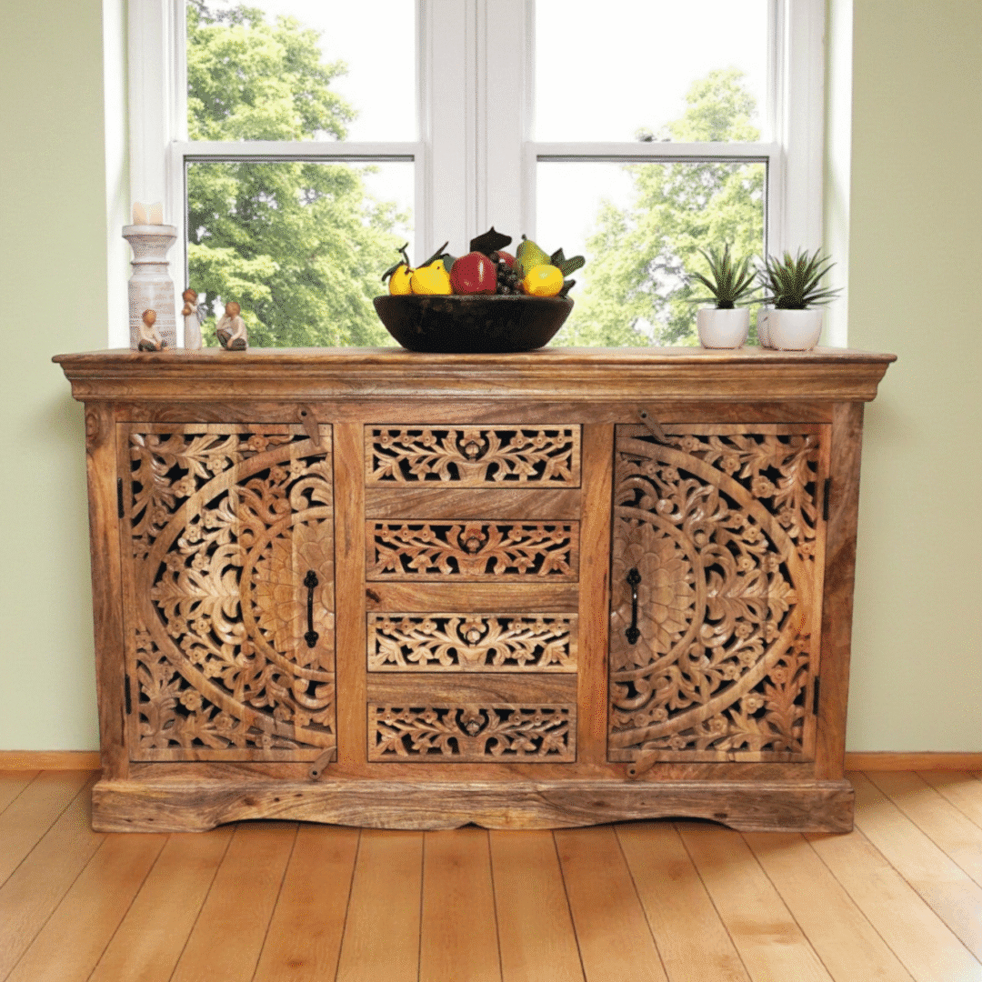 Stunning Natural Wood Sideboard with 2 Doors and 4 Drawers image 0