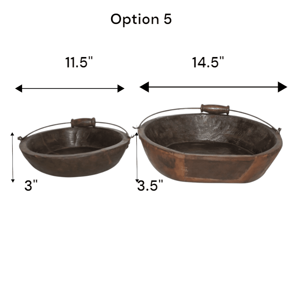 Vintage Wooden Bowls with a Handle Set of 2 image 4
