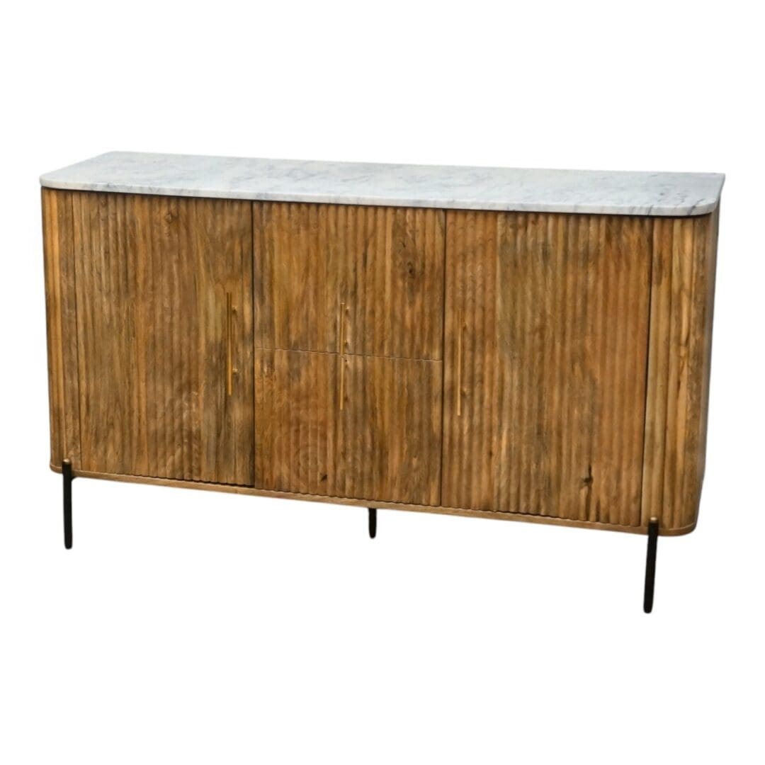 Natural Mango Wood Fluted Cabinet with Marble Top image 1