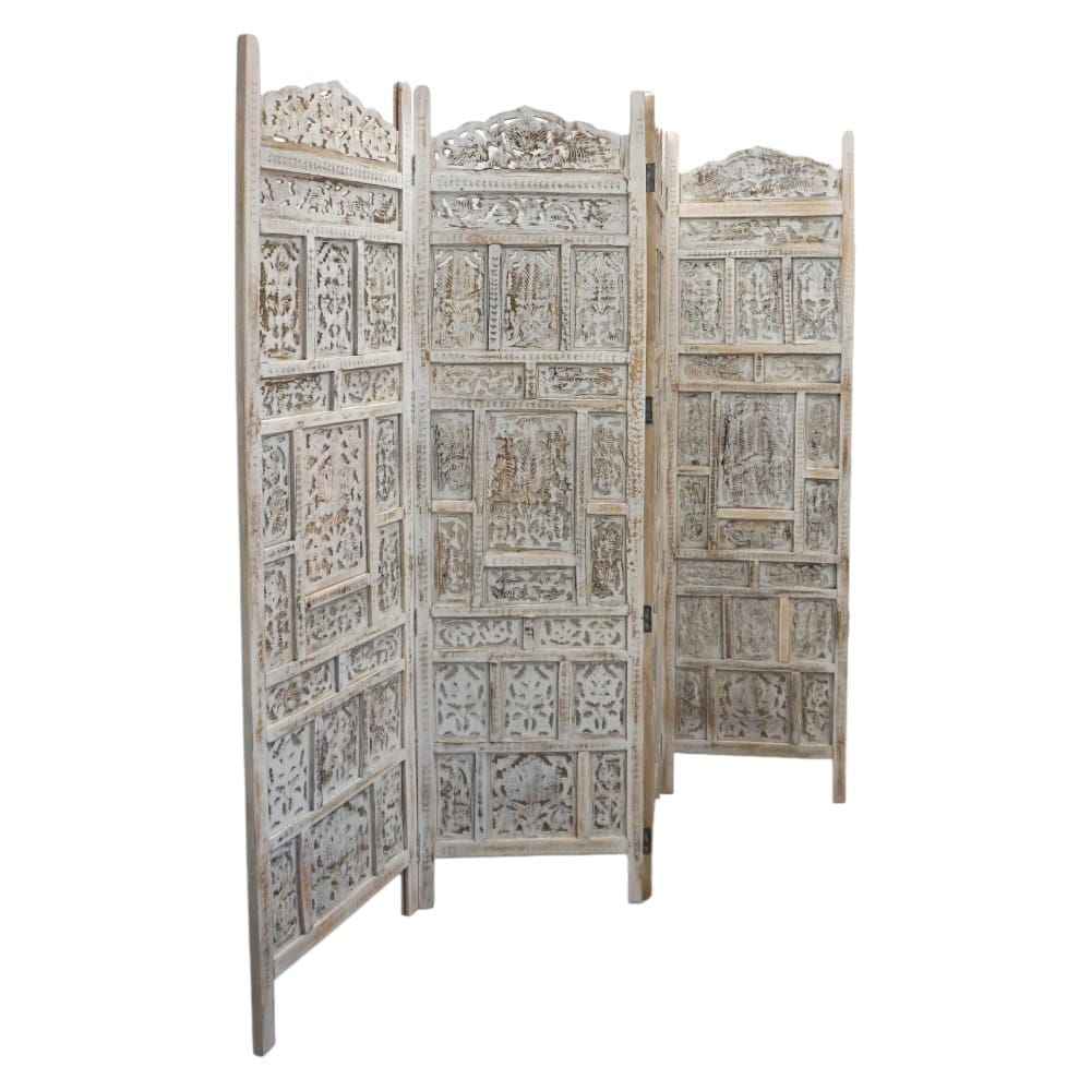 Hand-Crafted Whitewashed Wood Screen Room Divider image 12