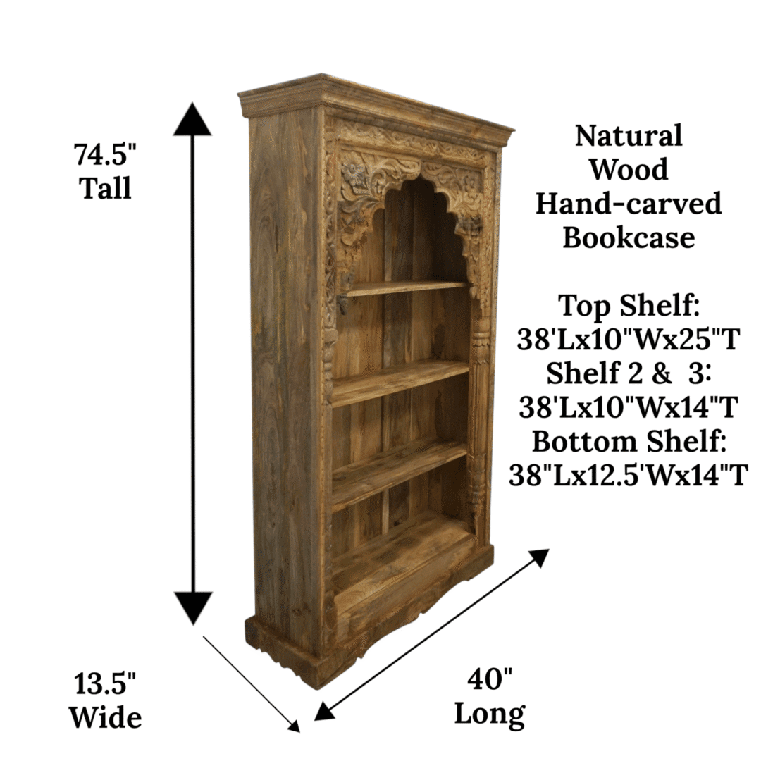 Hand-Carved Natural Mango Wood Bookcase image 10