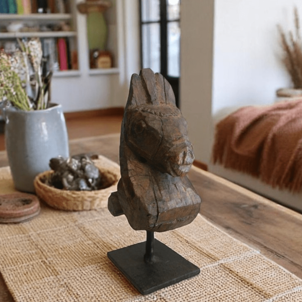 Hand-carved Wooden Primitive Horse Figurine - 2 image