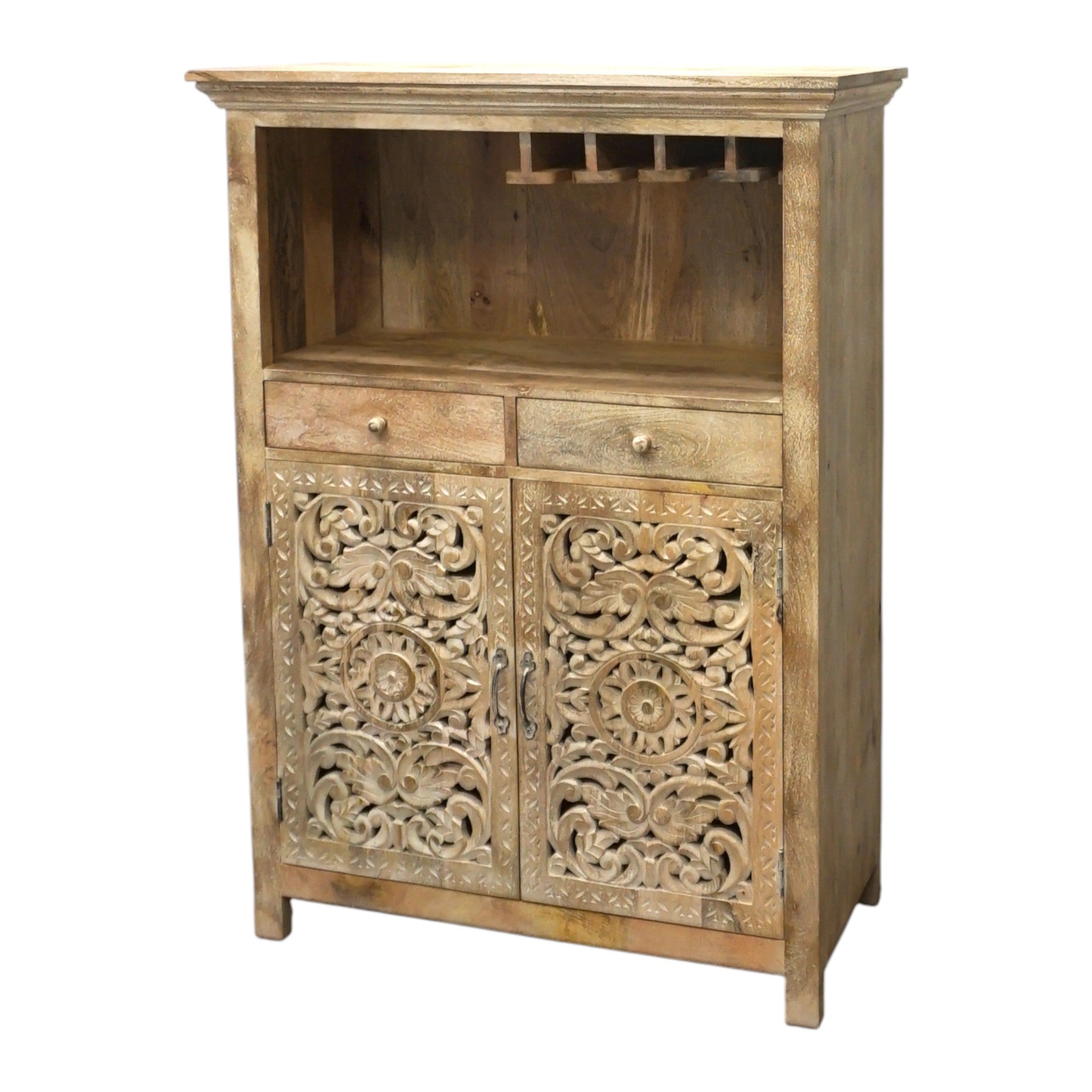 Hand-carved Mango Wood Bar Cabinet