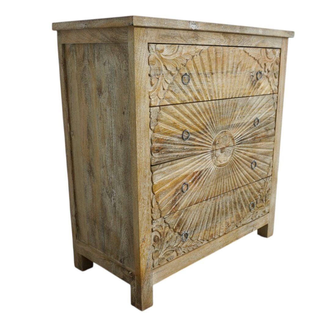Hand-Carved Four Drawer Sandblast Wood Dresser image 2