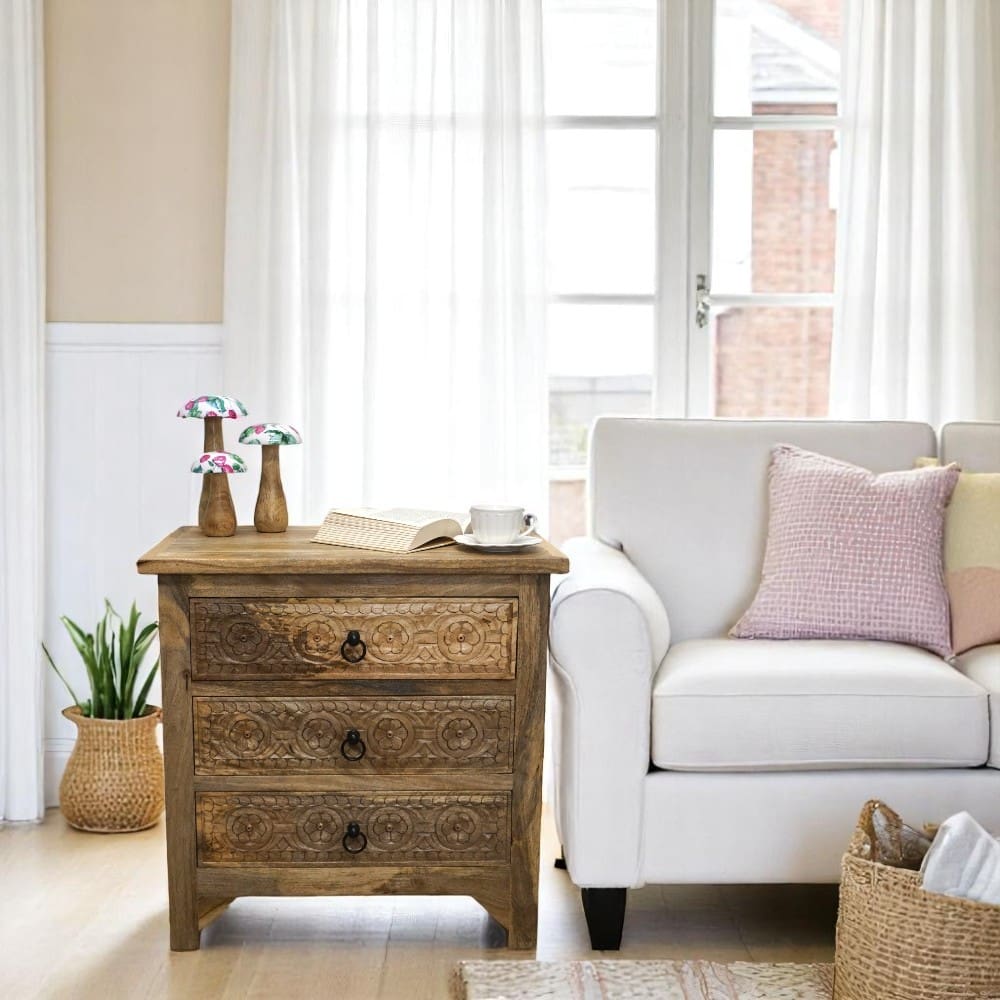 3-Drawer Side Table/Nightstand Hand-Carved image 4