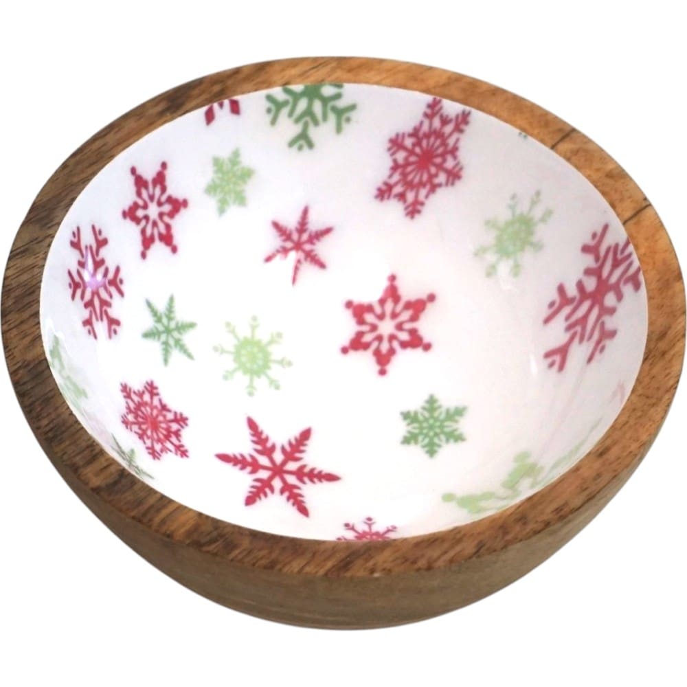 Set of 2 Winter Bowls in Natural Wood with White Enamel image 5