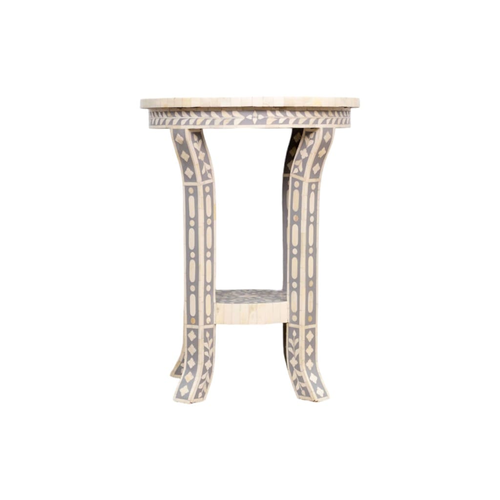 Gray and White Side Table Hand-Crafted Bone Inlay image 1