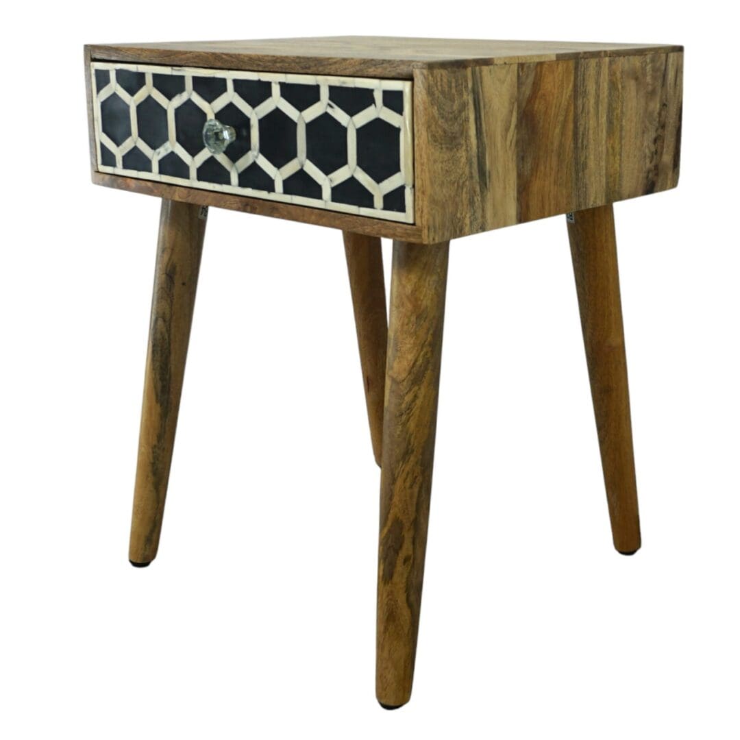 Hand Crafted Solid Wood Side Table with Bone Inlay Drawer image 5