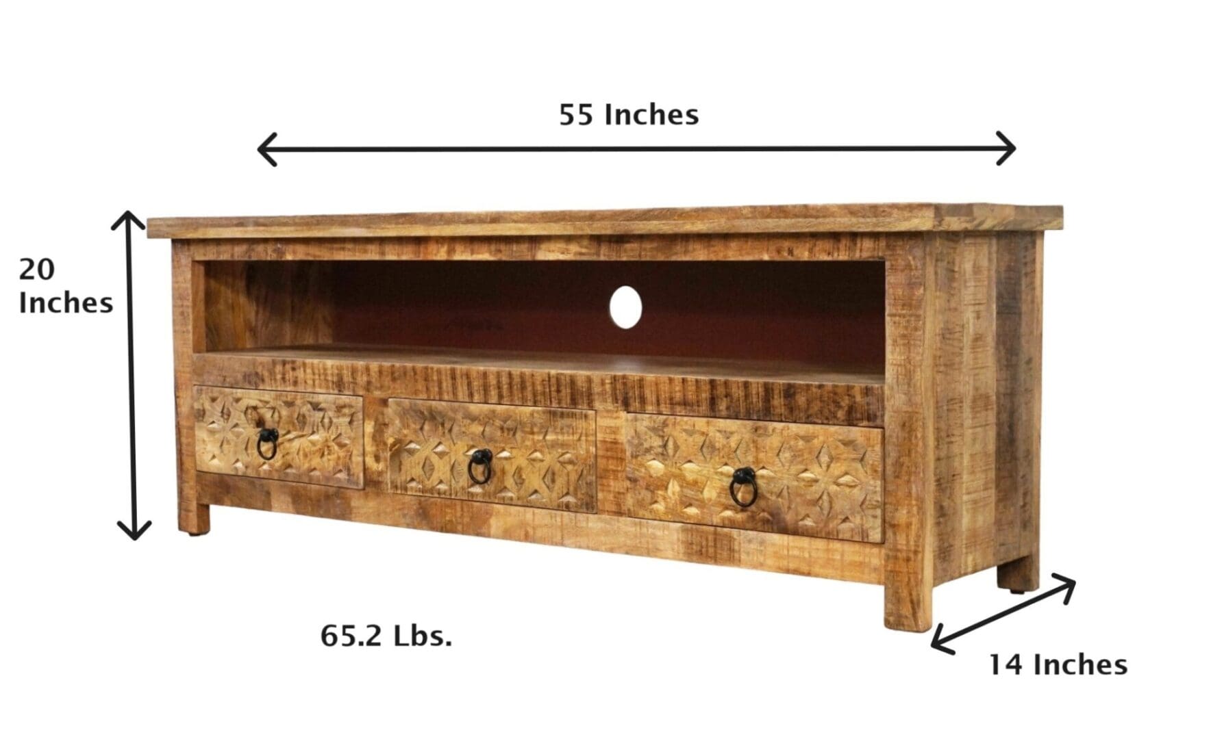 Natural Wood TV Stand with 3 Drawers Hand-crafted image 6