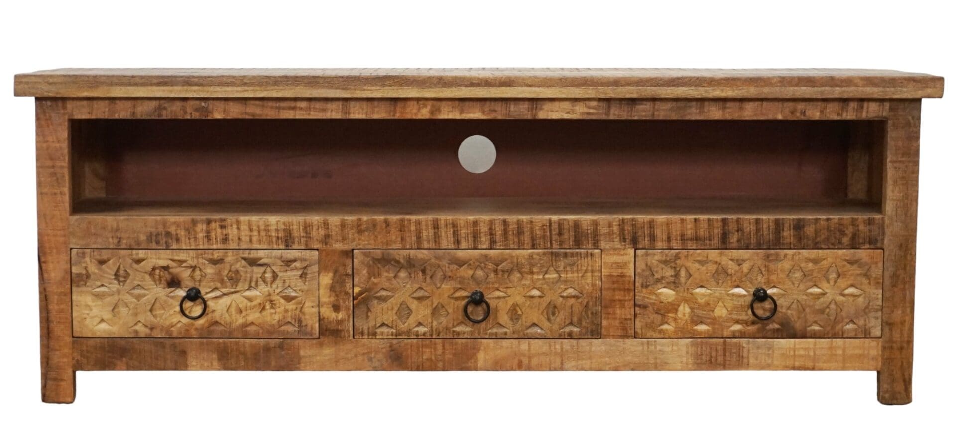 Natural Wood TV Stand with 3 Drawers Hand-crafted image 1