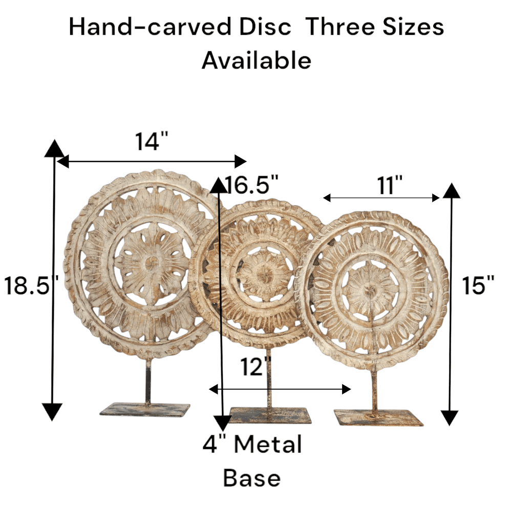Hand-carved Wooden Flower Sun Disc Decor Accent image 1