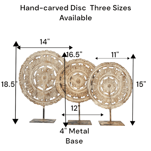 Hand-carved Wooden Flower Sun Disc Decor Accent image 1