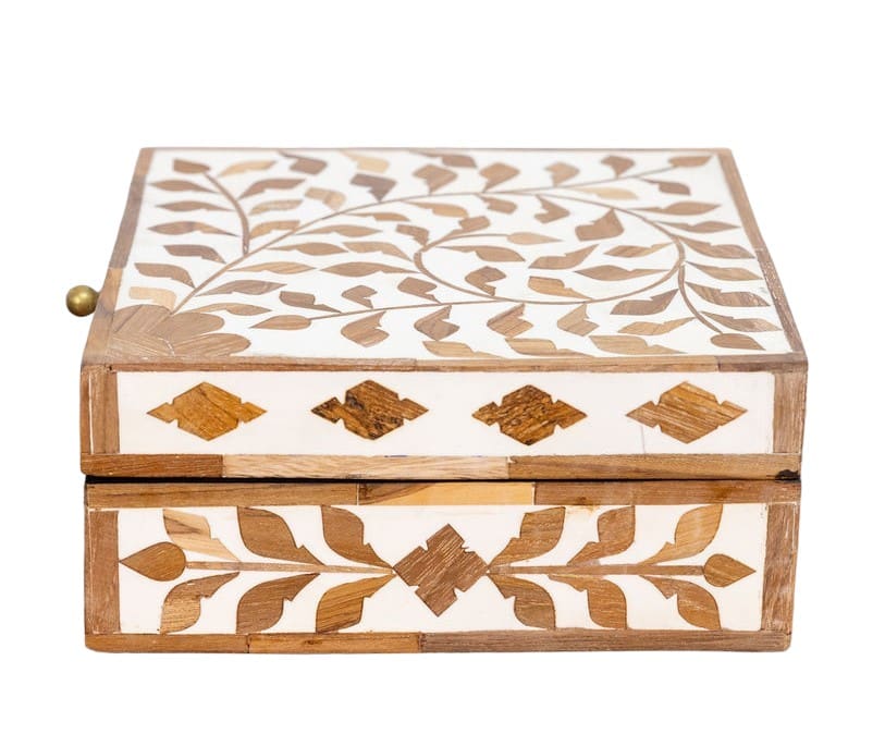 Teak Inlay Square Box Beautiful Accent Box image 7