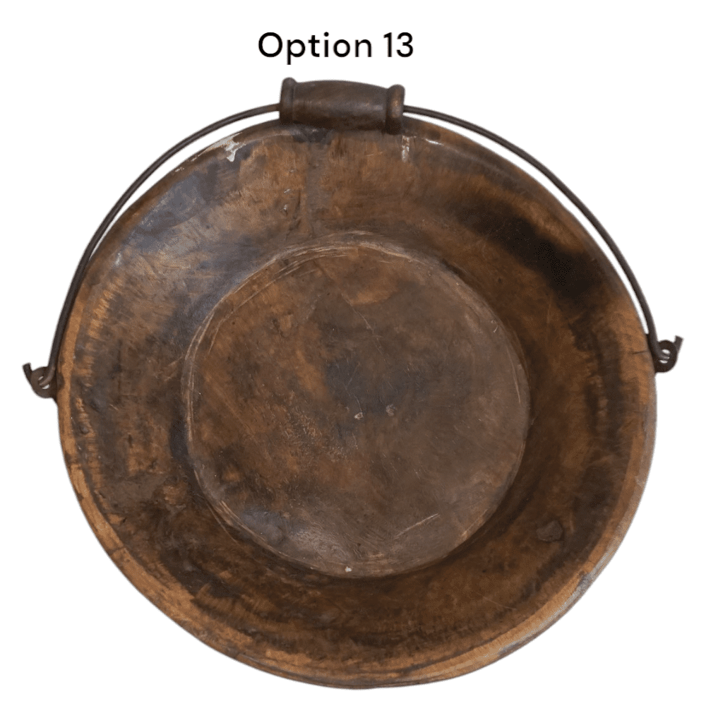 Vintage Wooden Bowls with a Handle Set of 2 image 3