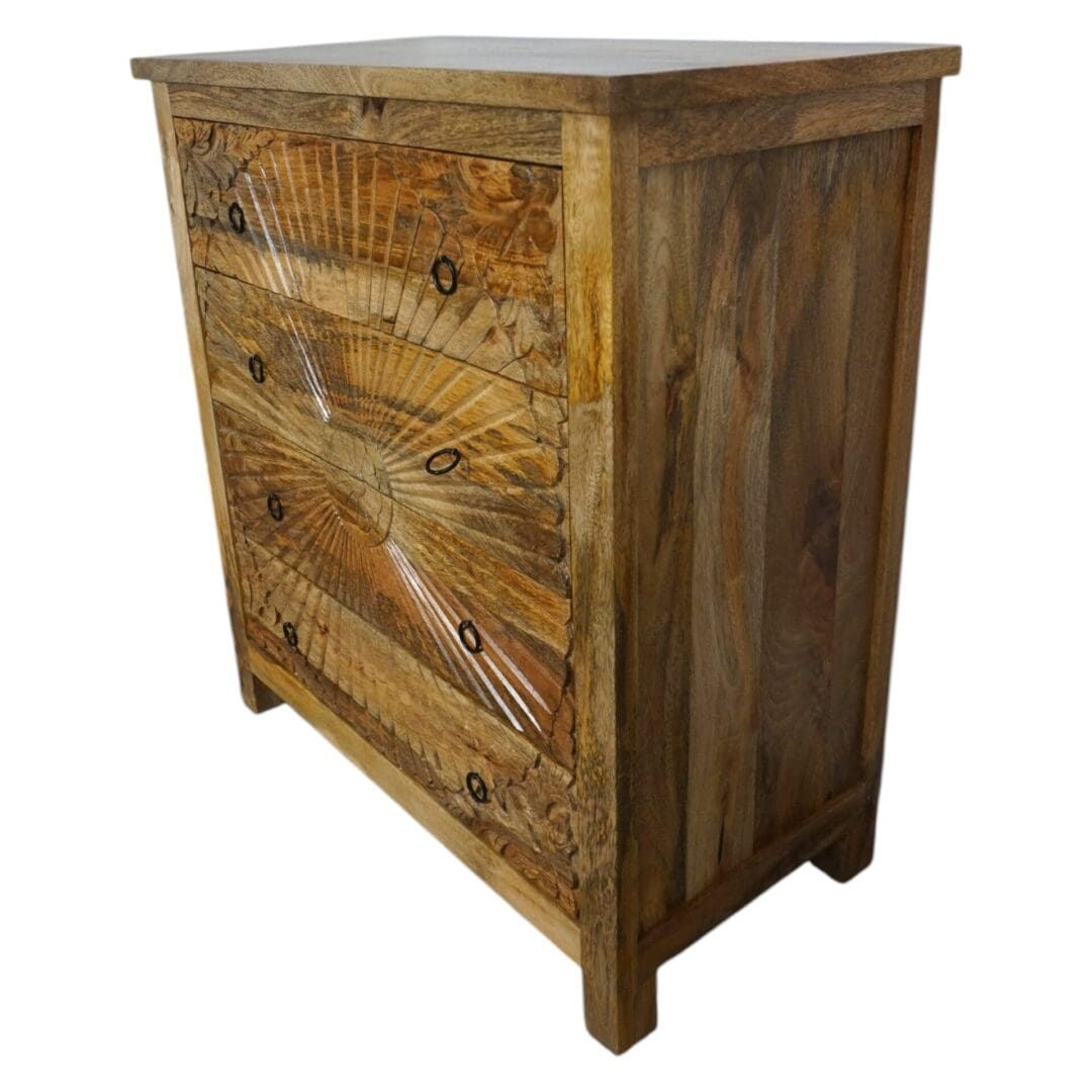 Hand-Carved Four Drawer Natural Wood Dresser image 8
