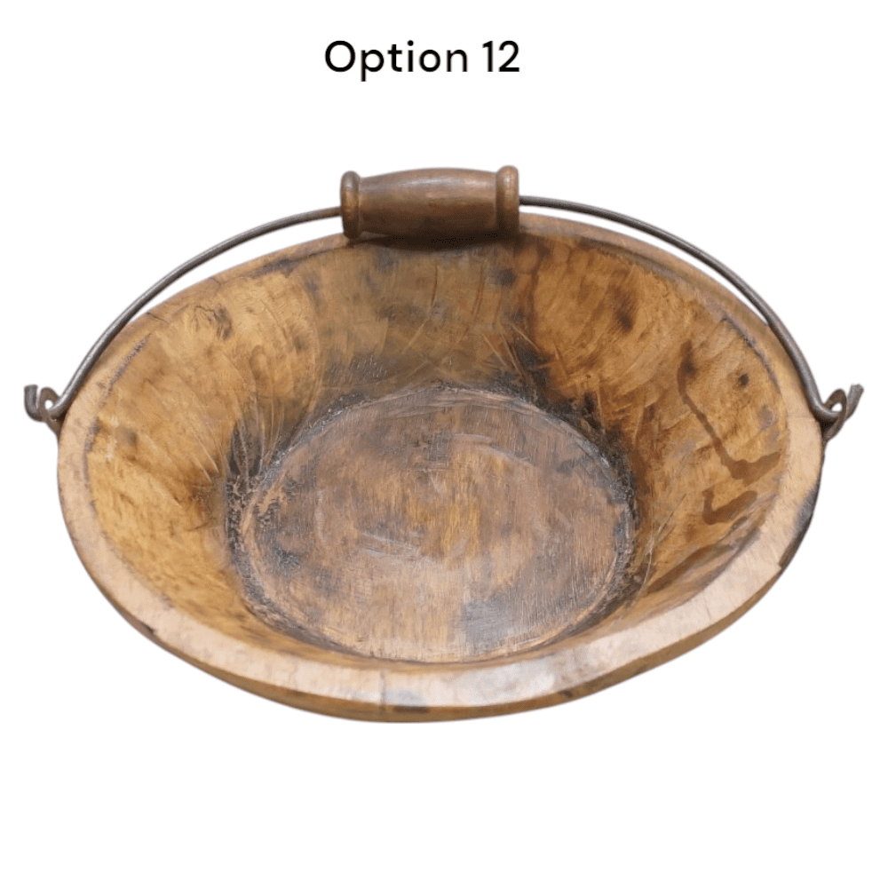 Vintage Wooden Bowls with a Handle Set of 2 image 7