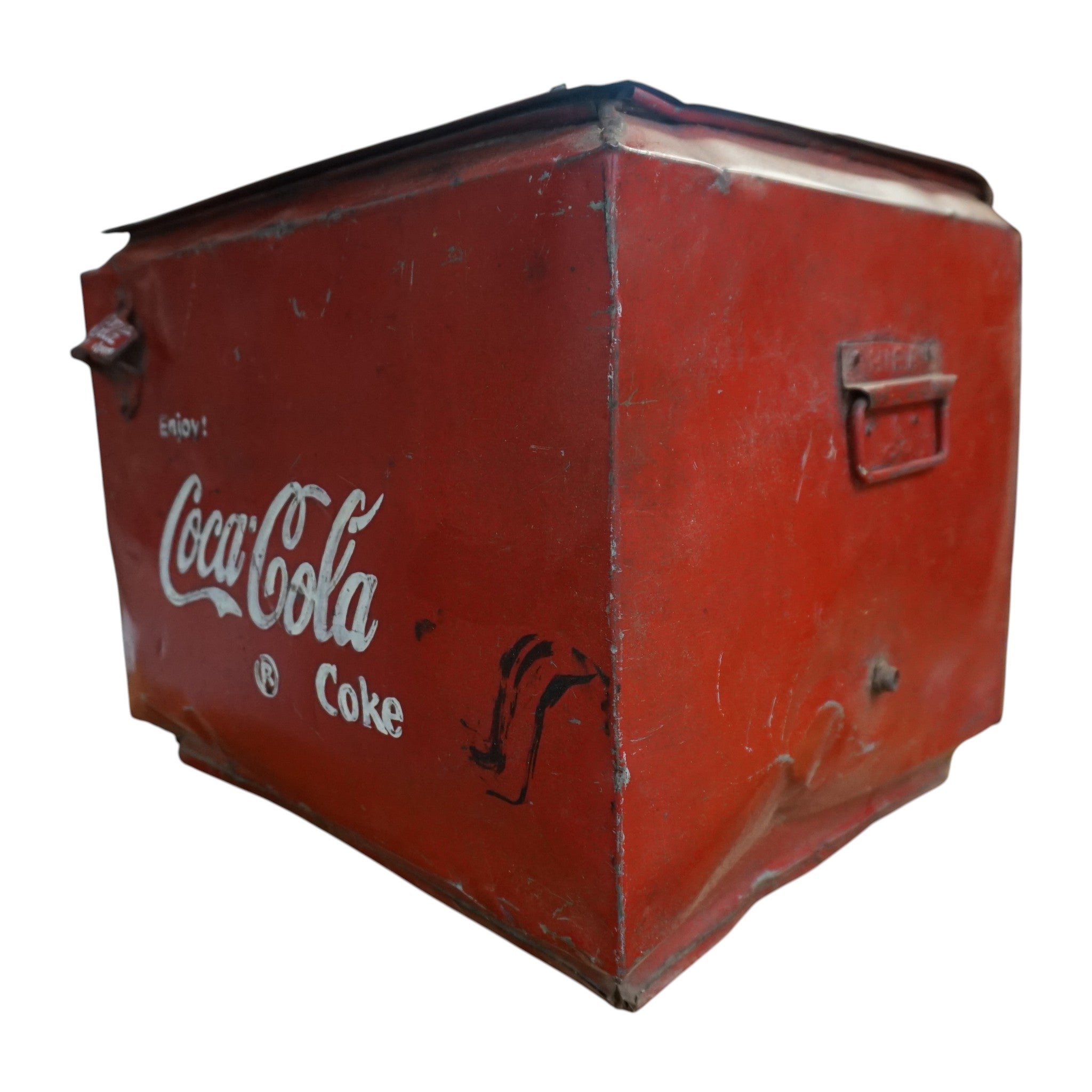 Vintage Coca-Cola Metal Cooler | Original Bottle Opener & Distressed Patina