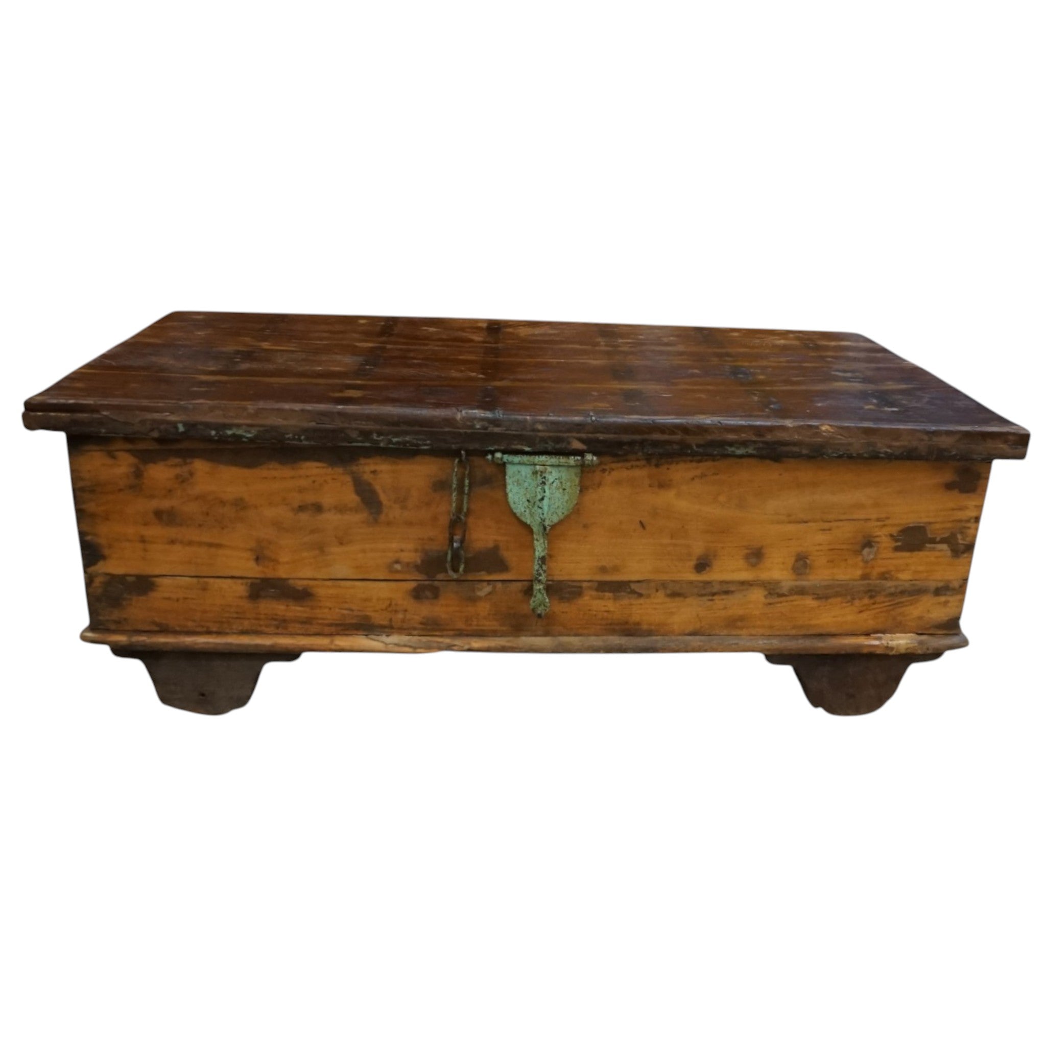 Handcrafted Large Reclaimed Wood Trunk Coffee Table | Storage & Wooden Wheels