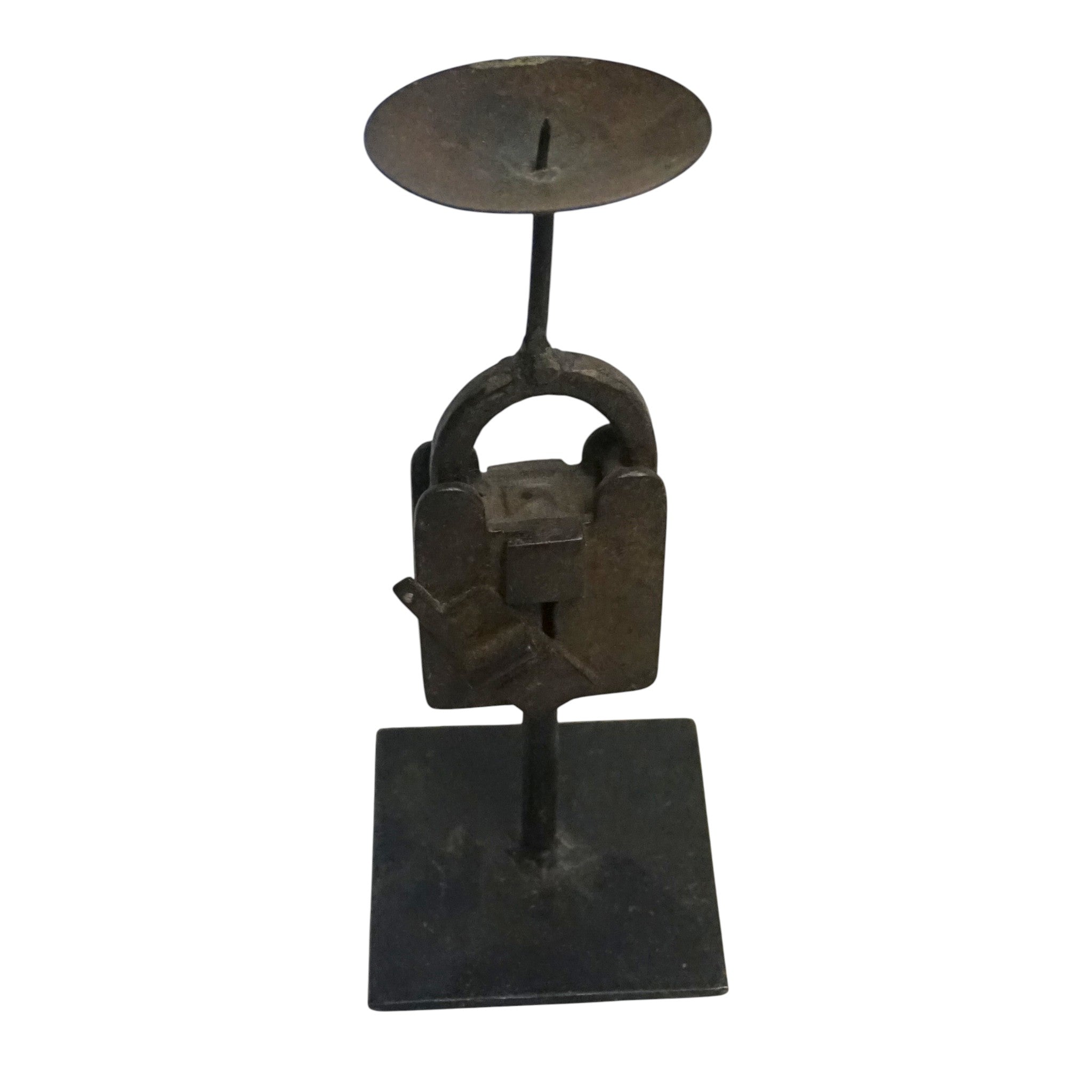 Reclaimed Vintage Lock Candlesticks | Rustic Metal Stand & Aged Patina