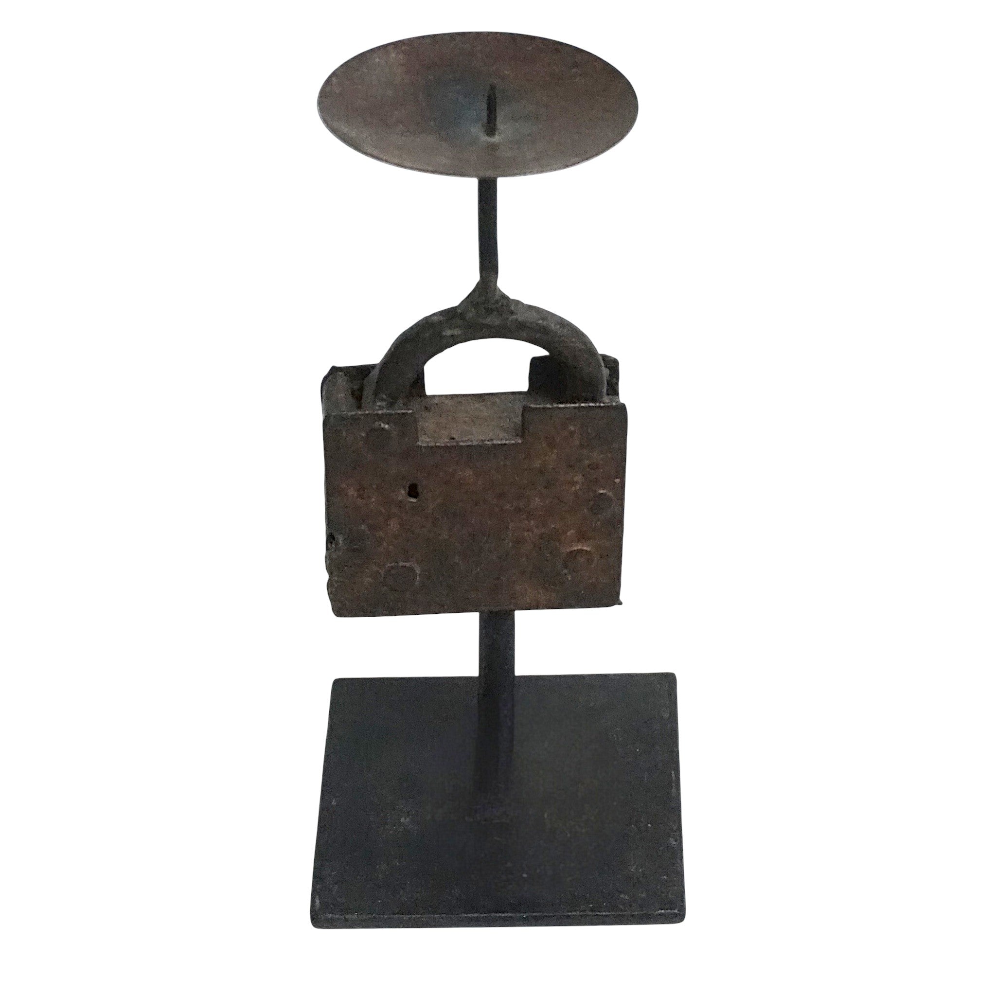 Reclaimed Vintage Lock Candlesticks | Rustic Metal Stand & Aged Patina