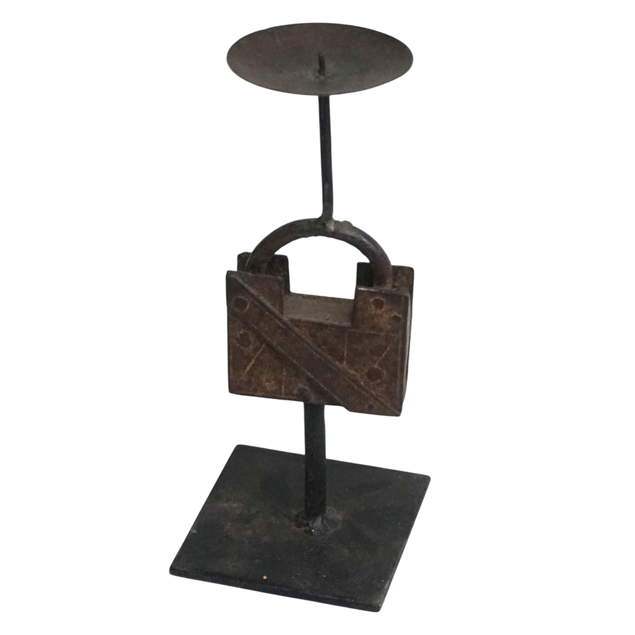 Reclaimed Vintage Lock Candlesticks | Rustic Metal Stand & Aged Patina