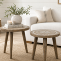 Handcrafted Solid Mango Wood Accent Table Set of Two | Tapered Legs & Natural Grain