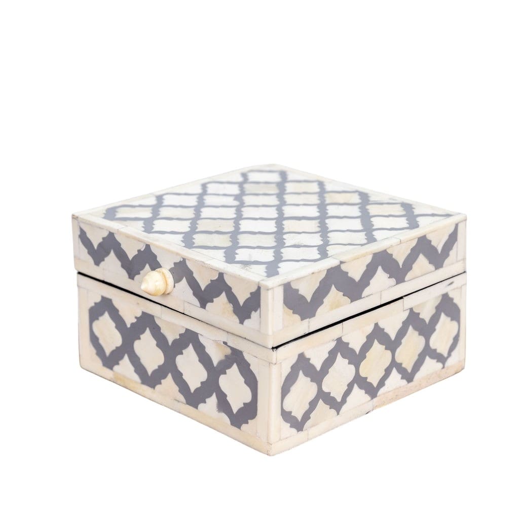 Square Inlay Box Timeless Gray and White Bone Inlay image 3