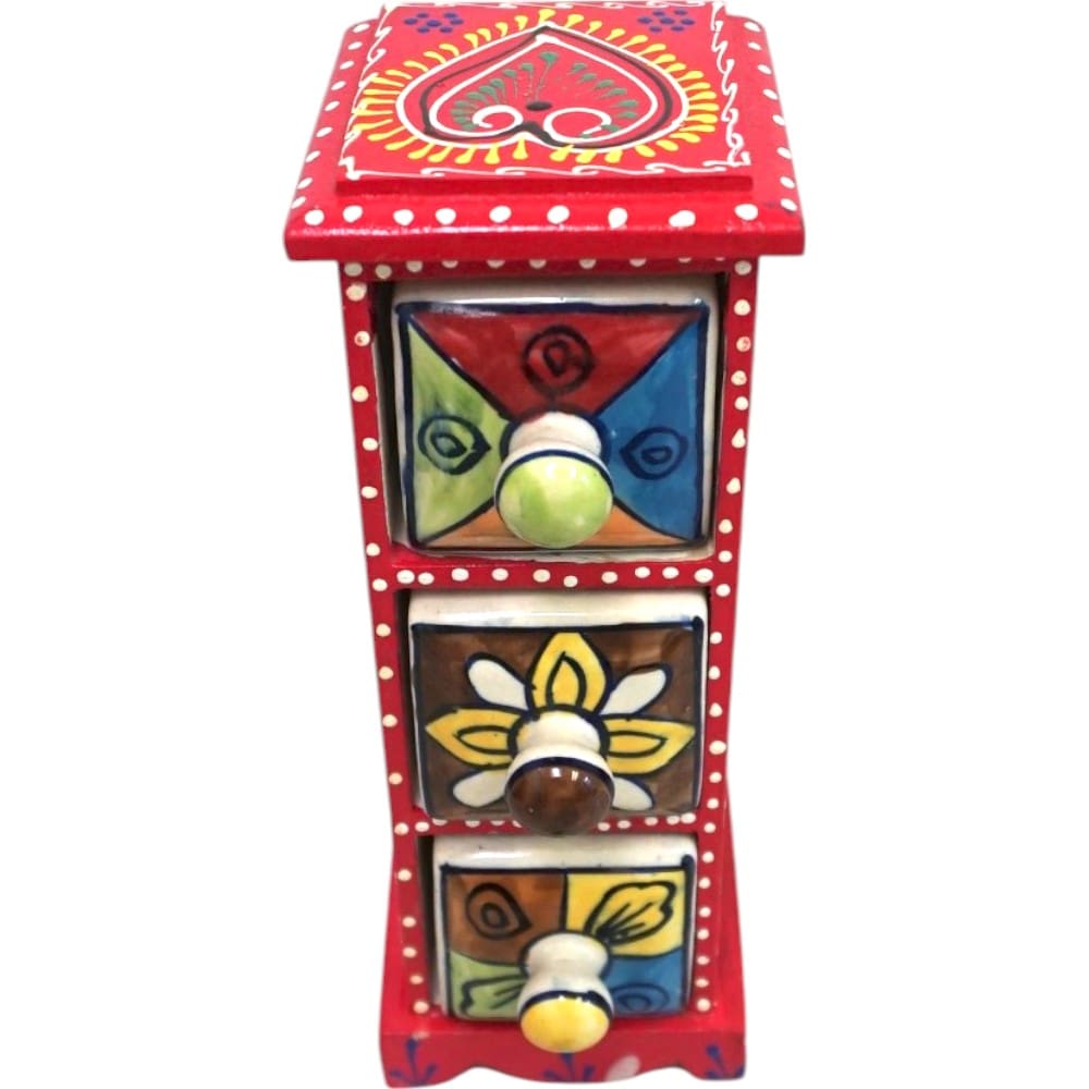Hand-Painted Three Drawer Organizer Multicolor Ceramic image 1