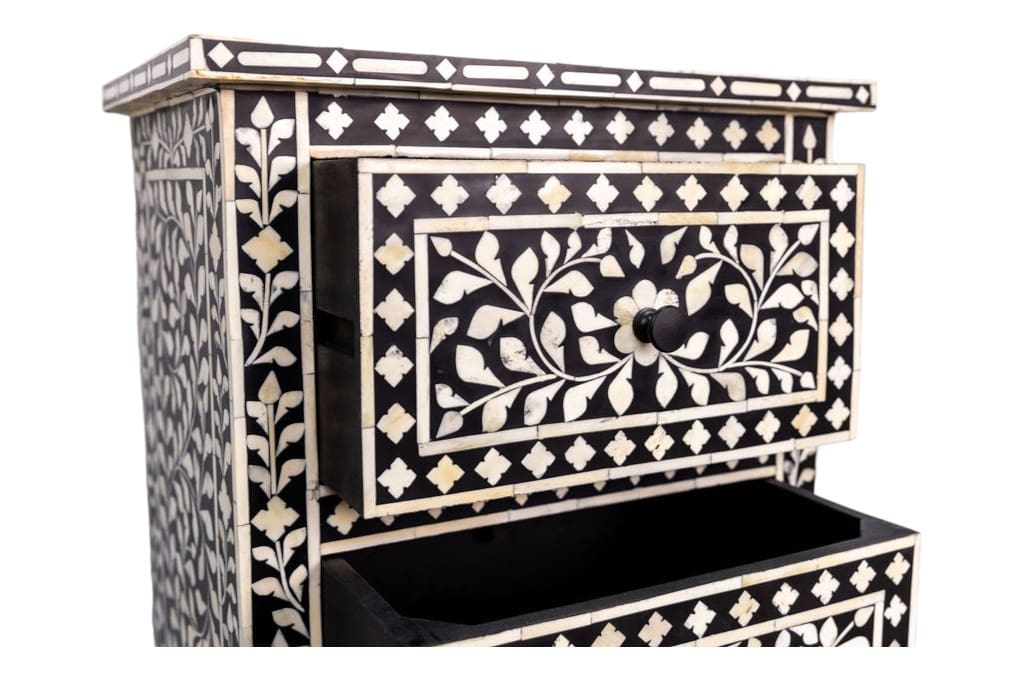 Black and White Floral Bone Inlay Nightstand image 8