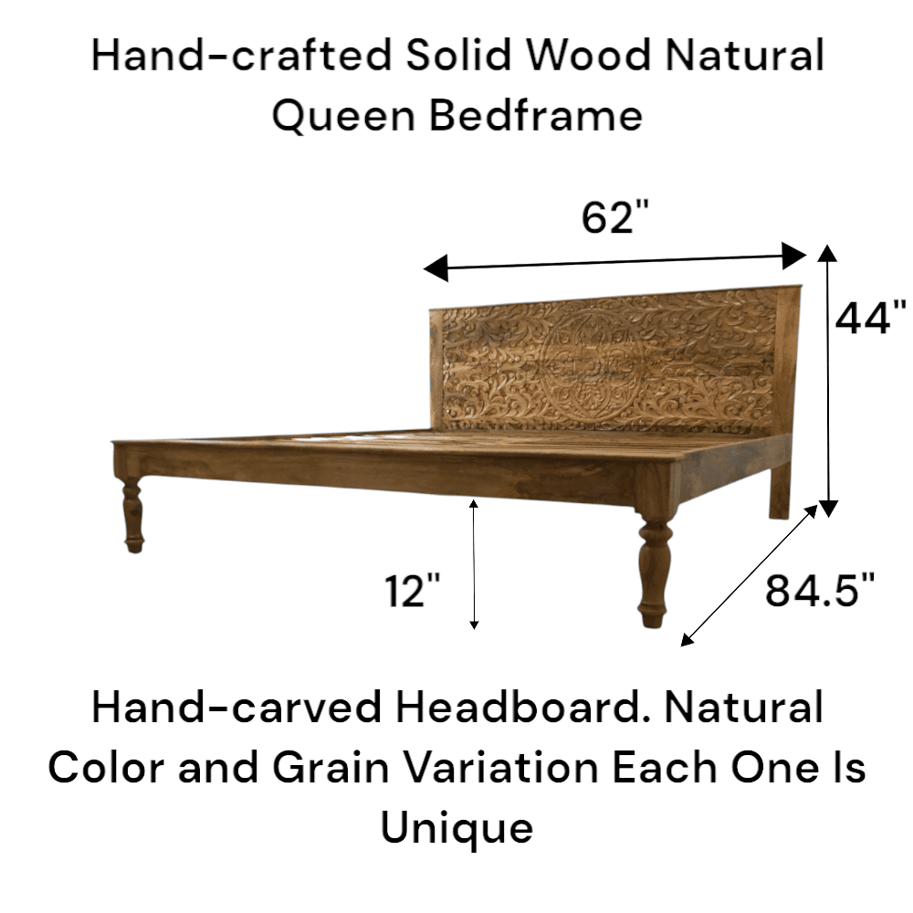Hand-Carved Queen Bedframe Natural Floral image 10