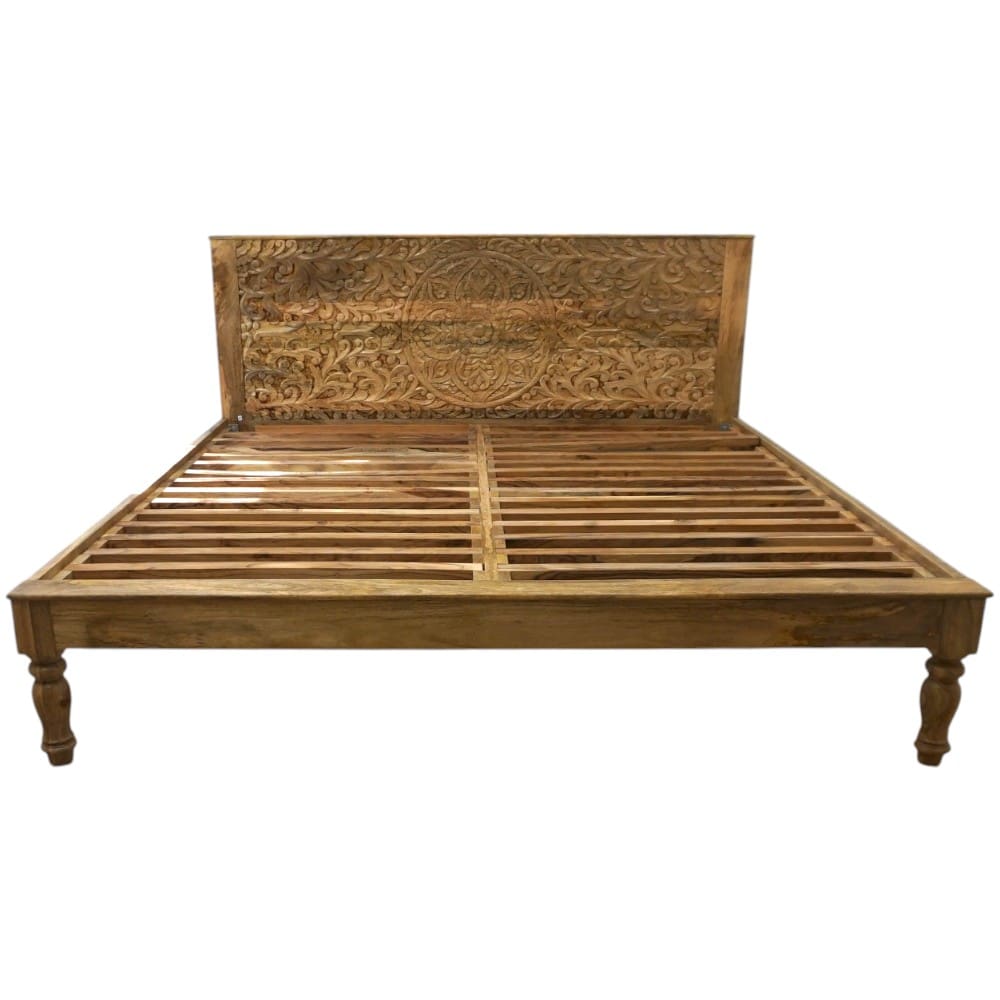 Hand-Carved King Bedframe Natural Floral image 9