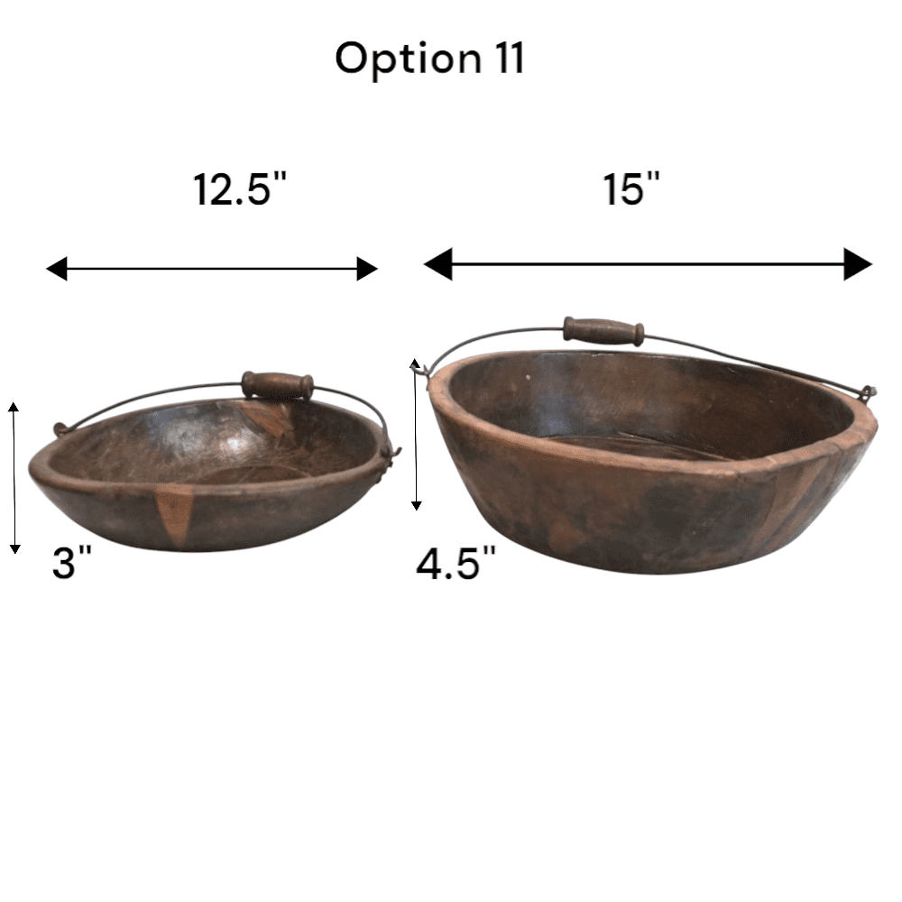 Vintage Wooden Bowls with a Handle Set of 2 image 4