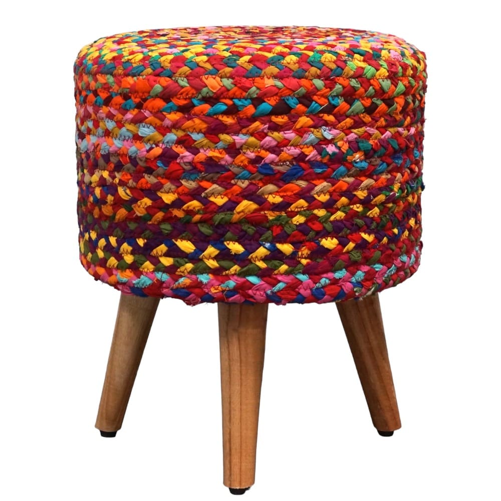 Hand-crafted Jute Stool Multiple Color Options - Multicolored image