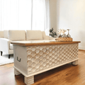 Hand-carved Large Solid Wood Bench Trunk Honeycomb Design image 0