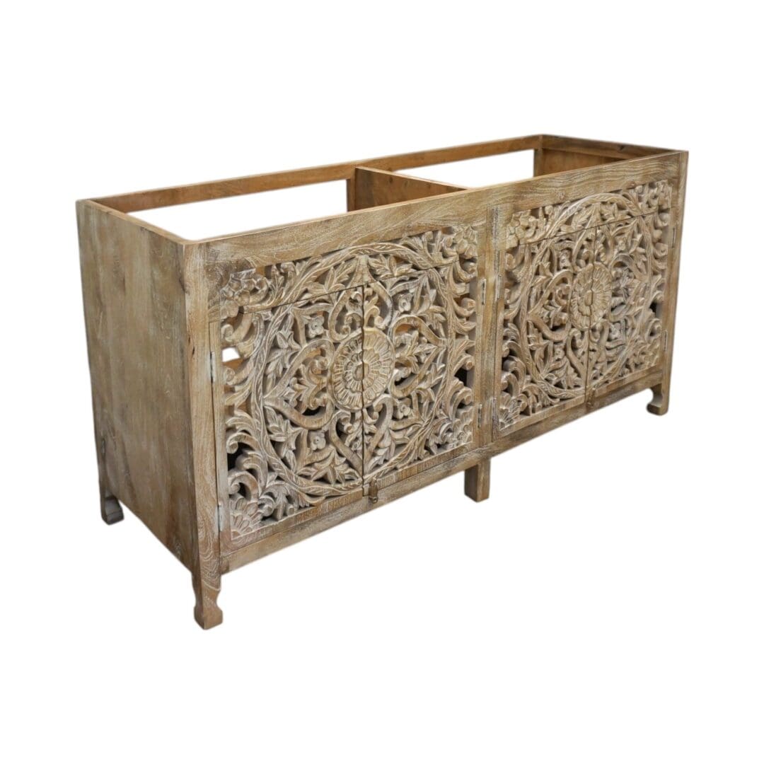 Natural Wood Double Vanity Gorgeous Hand-carved Detail image 4