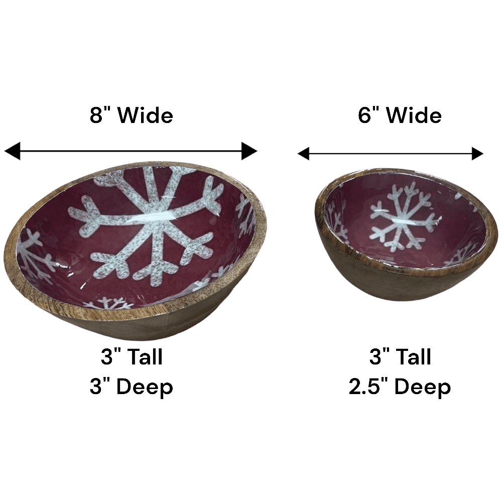 Set of 2 Winter Bowls in Natural Wood with Red and White Enamel image 6