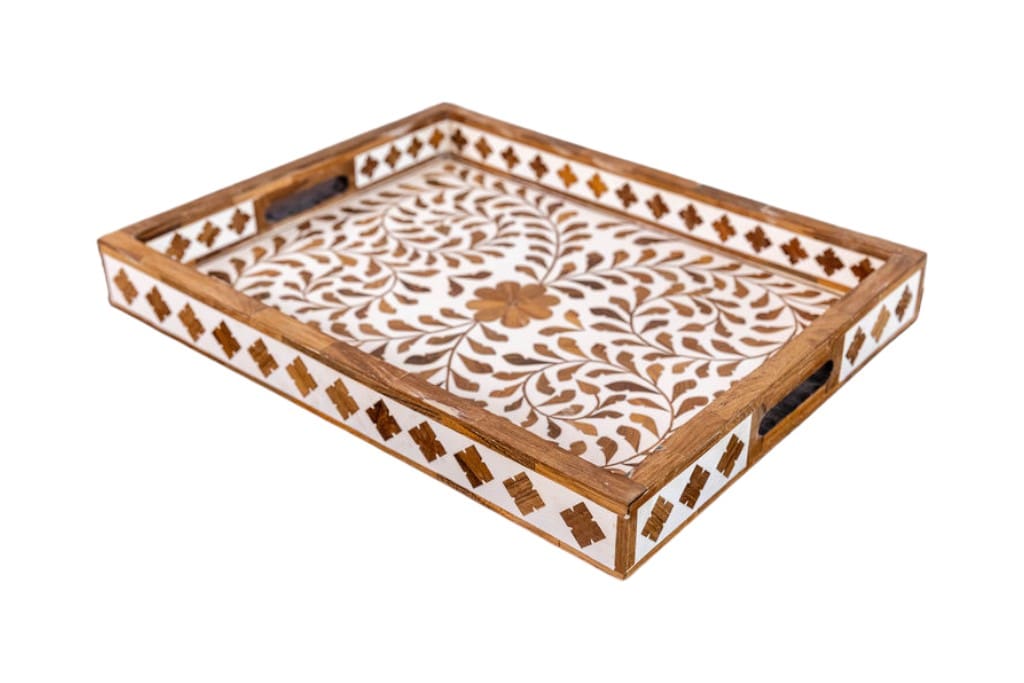 Decorative Teak Inlay Serving Tray image 2