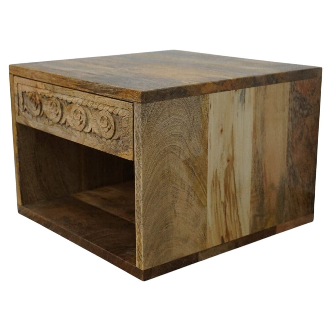 Hand Carved Mango Wood Floating Nightstand Natural Wood - Pair image