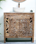 Natural Wood Vanity Gorgeous Hand-carved Detail Timeless Style - Base+Marble-Top+Basin image