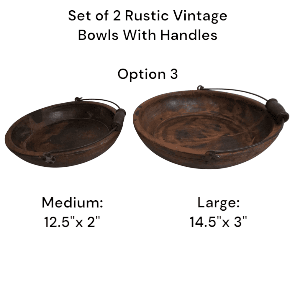 Vintage Wooden Bowls with a Handle Set of 2 - 3 image