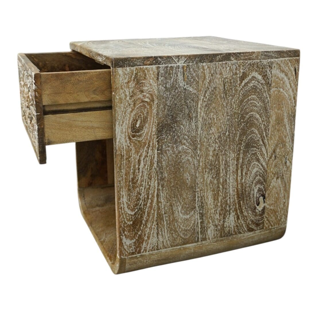 Hand Carved Mango Wood Wall Mounted Nightstand Sandblast Wood - Pair image